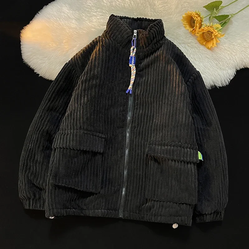 Giacca in cotone di velluto a coste giacca corta invernale da donna addensata calda da uomo colletto alla coreana allentato parka cappotto moda Streetwear