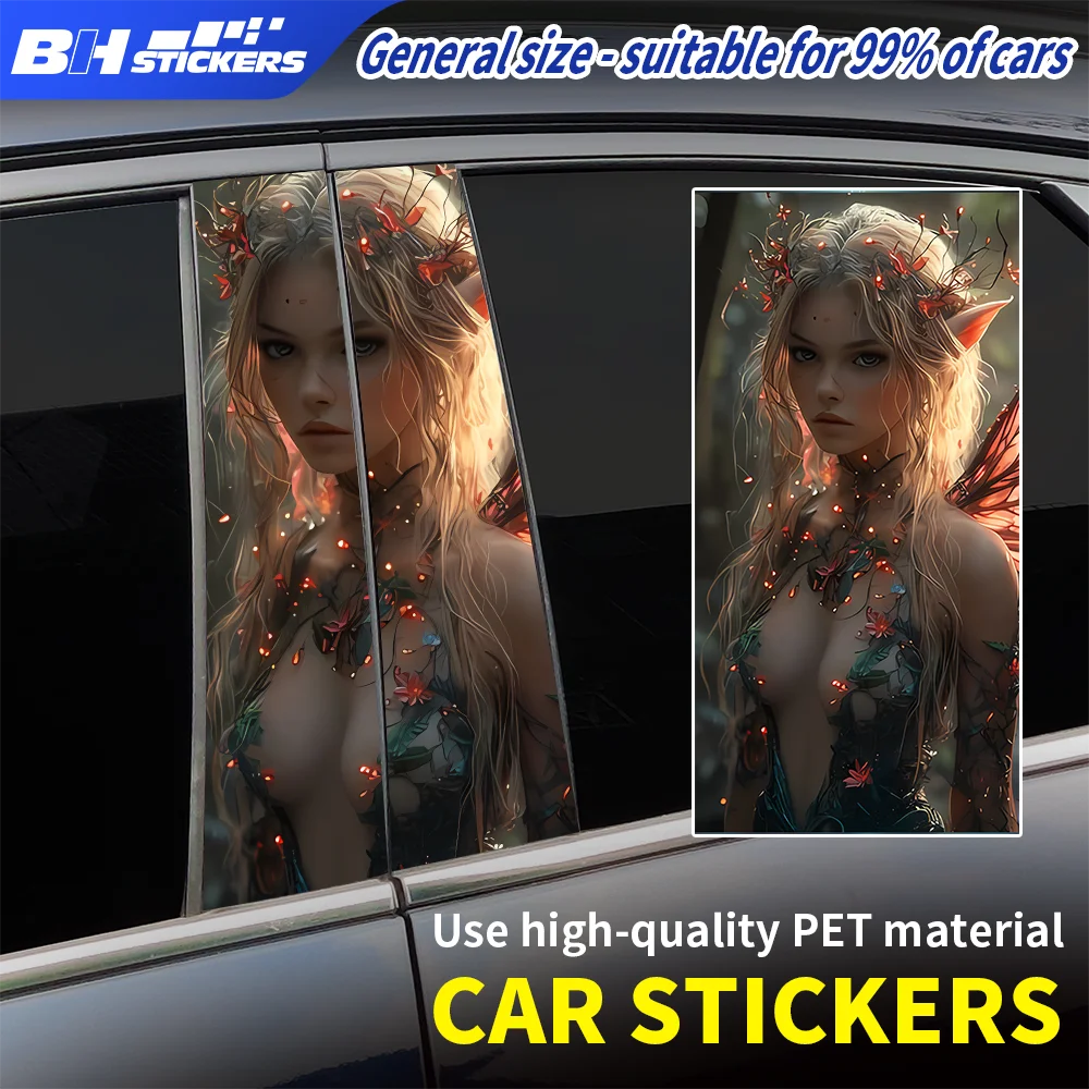 

Mysterious Elf Girl Car B Pillar Sticker Fairy Wings Decal Waterproof Vinyl Auto Middle Pillar Wrap Aesthetic Exterior Decor
