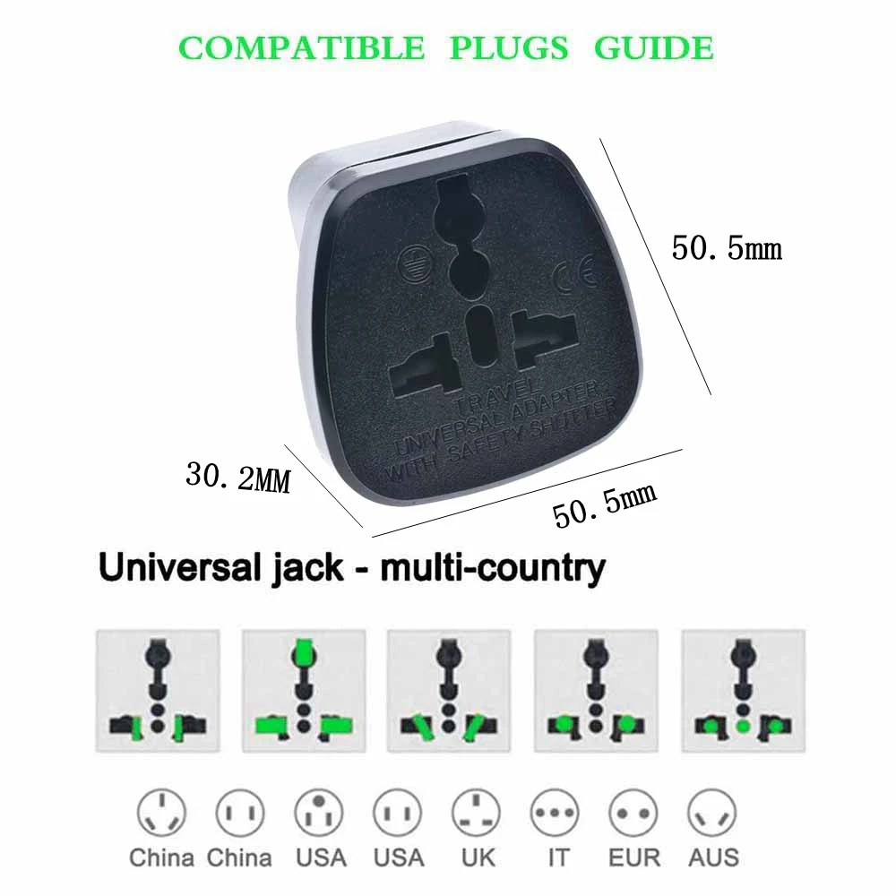 Universal CE America European Kr AU EU to US UK USA Plug Adapter South Africa India Adaptor Italy Switzerland Travel Converter