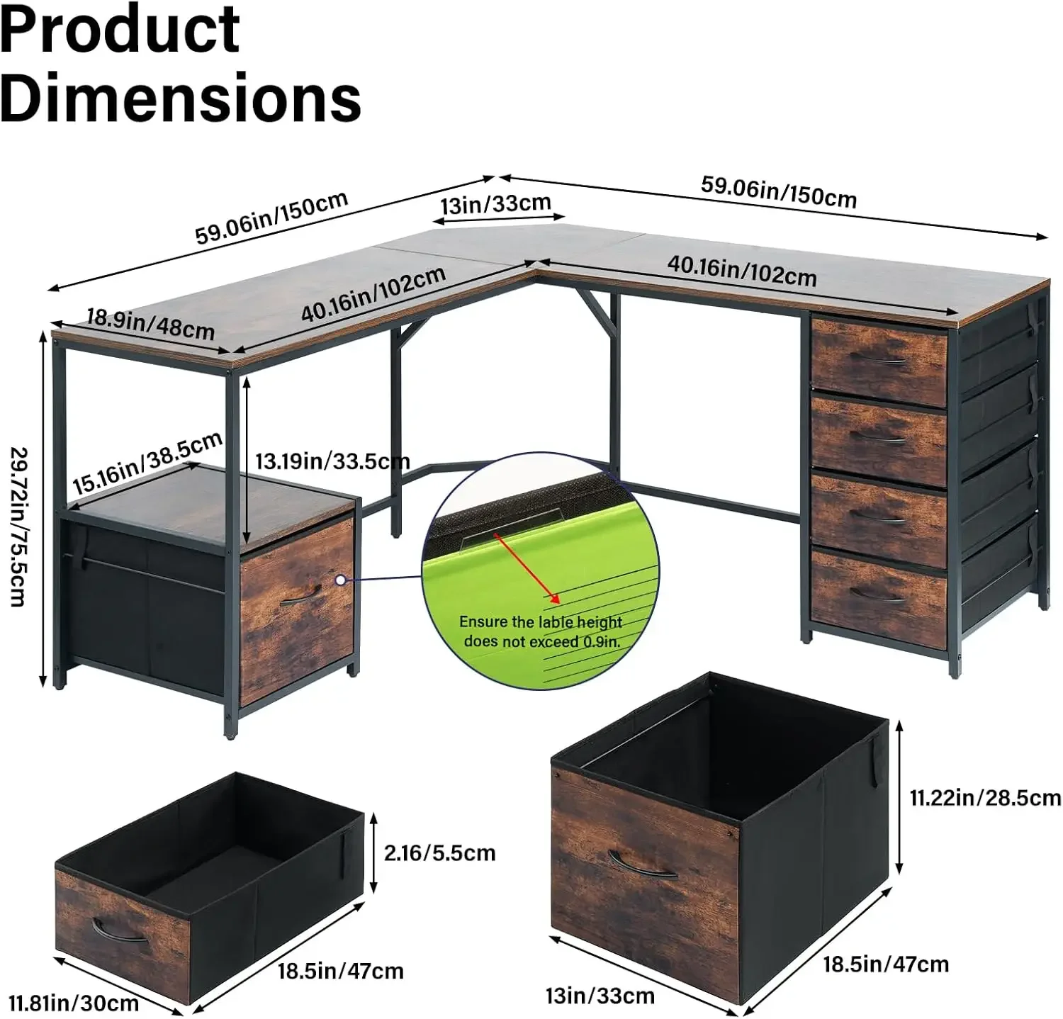 L-Shaped Desk Corner Computer Desk with 18.9