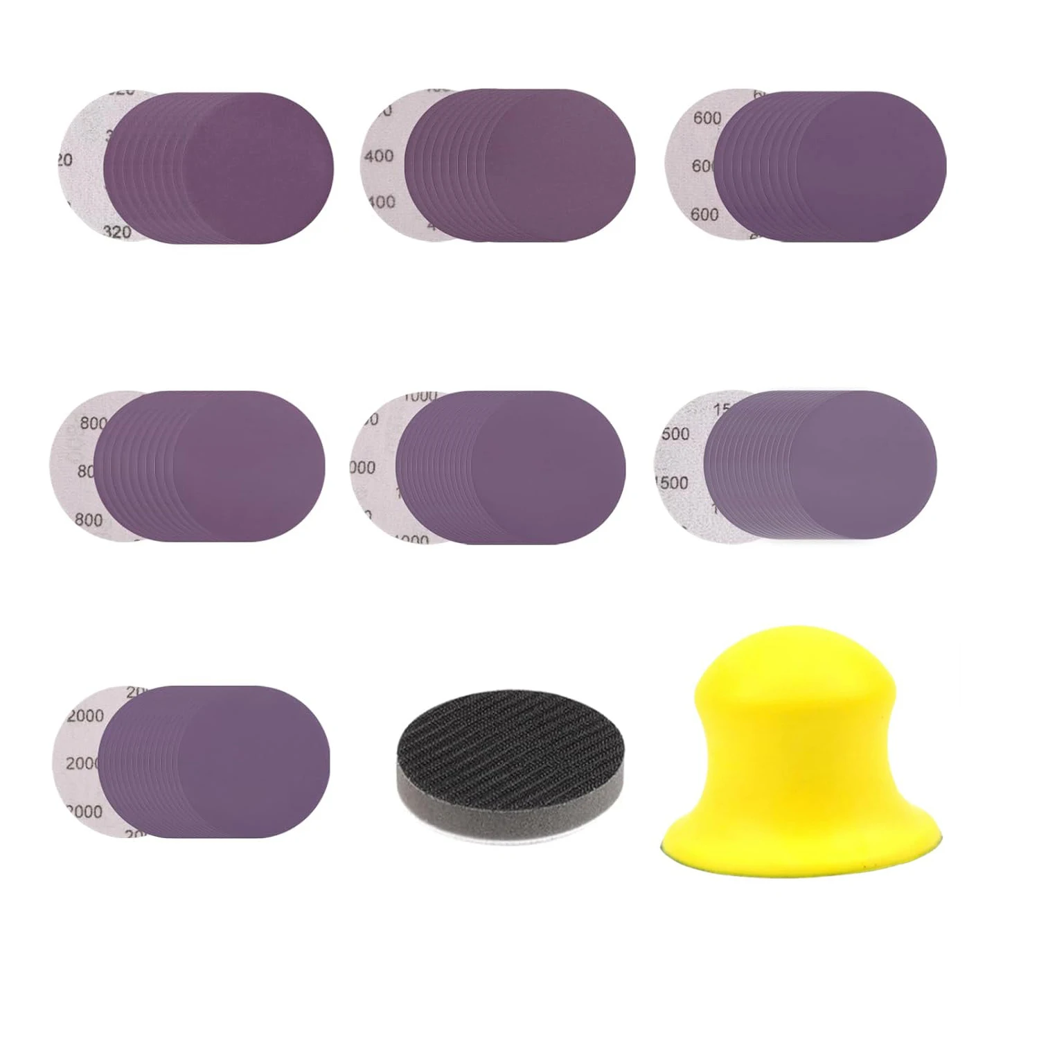 3Inch Purple Wet and Dry Sandpaper Kit 72Pcs Assorted Grit 320-2000 Aluminum Oxide for Wood Metal Wet Dry Polish & Rotary