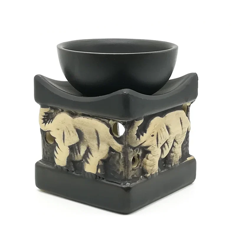 Essential Oil Lamp Black Color Thailand Style Elephant Ceramic Furnace Sandalwood Beauty Salon Hotel Aroma Burner Home Decor