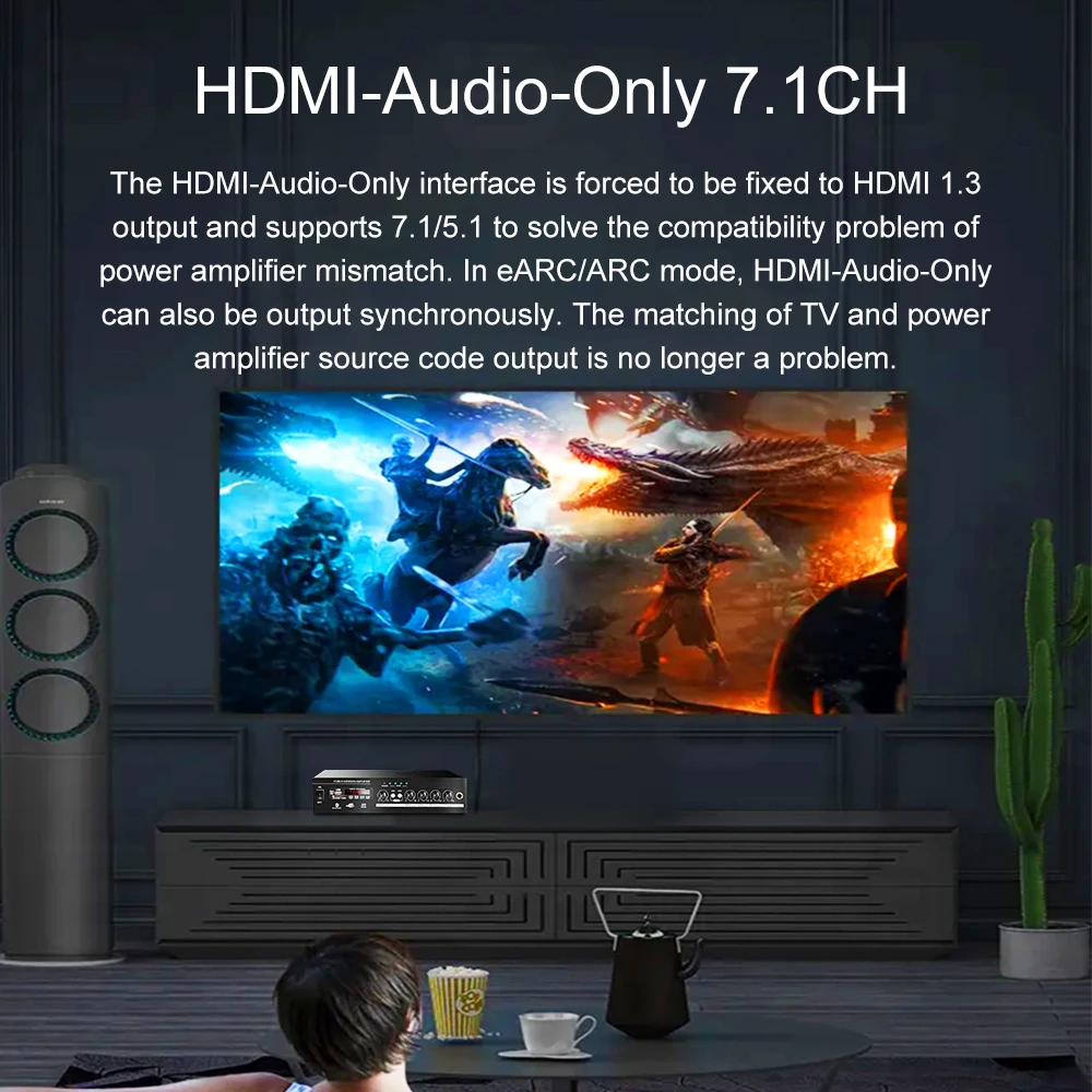 8K HDMI2.0b Audio Extractor 4K60HZ eARC 7.1CH LPCM AC3 DTSHD DAC Adapter AUX Coaxial Optical Decoding CEC HDCP Speaker Amplifier