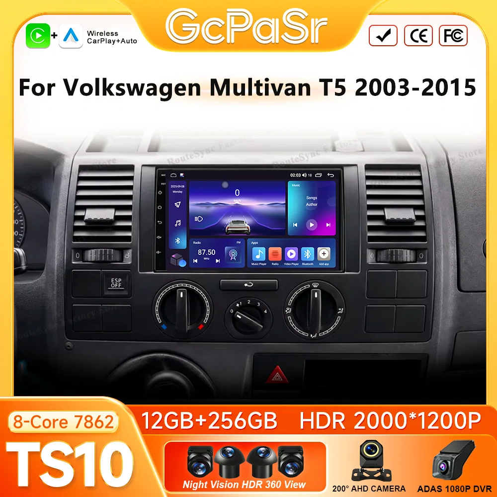 For Volkswagen Multivan T5 2003 2004-2015 Car Radio Carplay GPS Navigation Android Auto Android 16 Screen Display No 2din 4G 2K