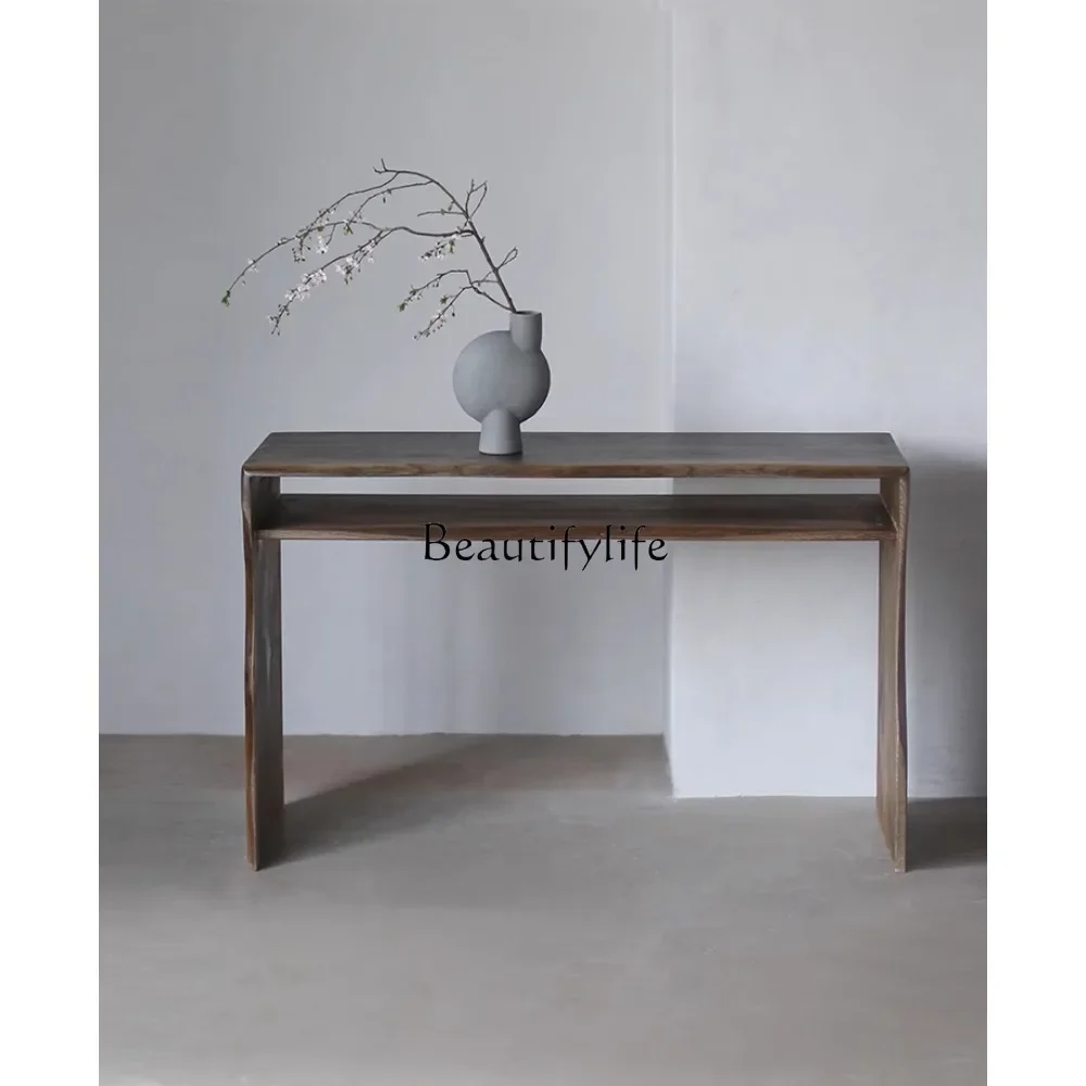 

Nordic wabi-sabi wind black walnut solid wood entrance table against the wall entrance desk