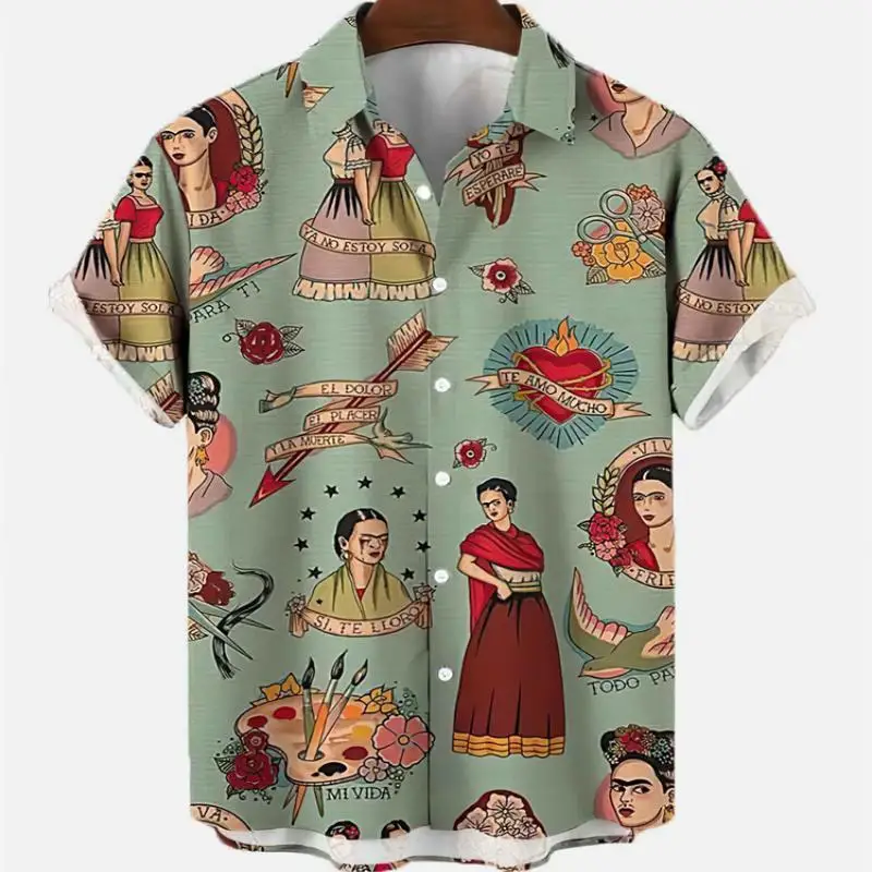 Гавайская Мужская Винтажная летняя рубашка с коротким рукавом и принтом Русалка модная повседневная мужская одежда для отпуска с цветочным принтом