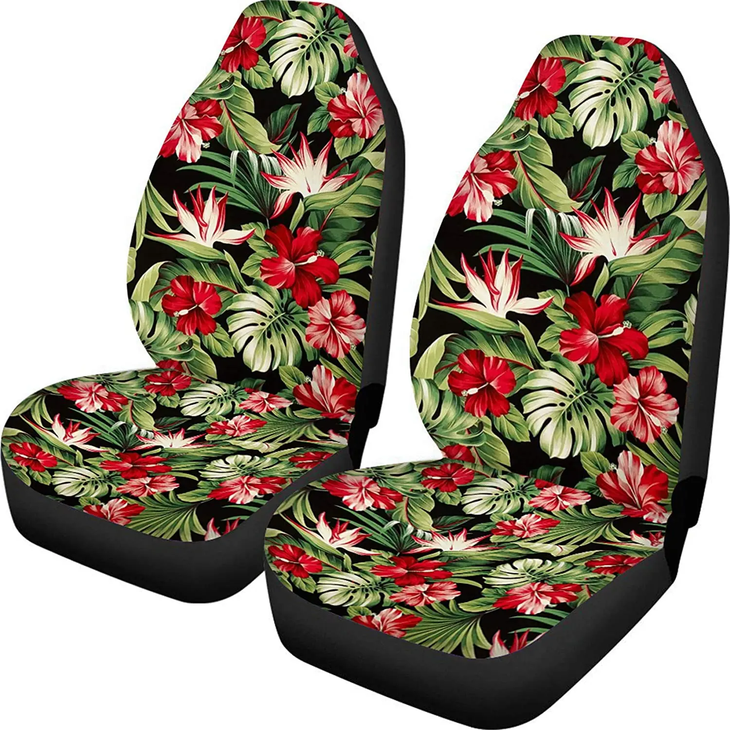 

HUGS IDEA Auto Accessories Protectors Car Seat Covers 2 Piece Hawaiian Style Tropical Floral Universal Fit for Car Truck SUV Sed