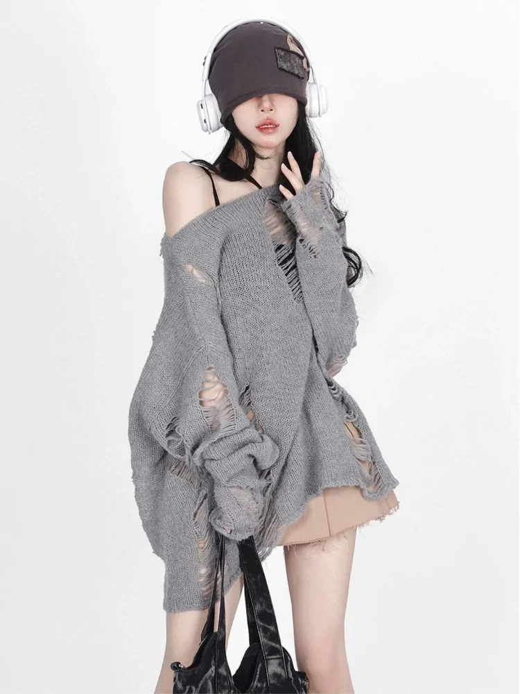 

Свитера женские Y2k Hotsweet модный минималистичный уличный трикотаж готический ажурный однотонный сексуальный женский весенний джемпер в стиле Харадзюку