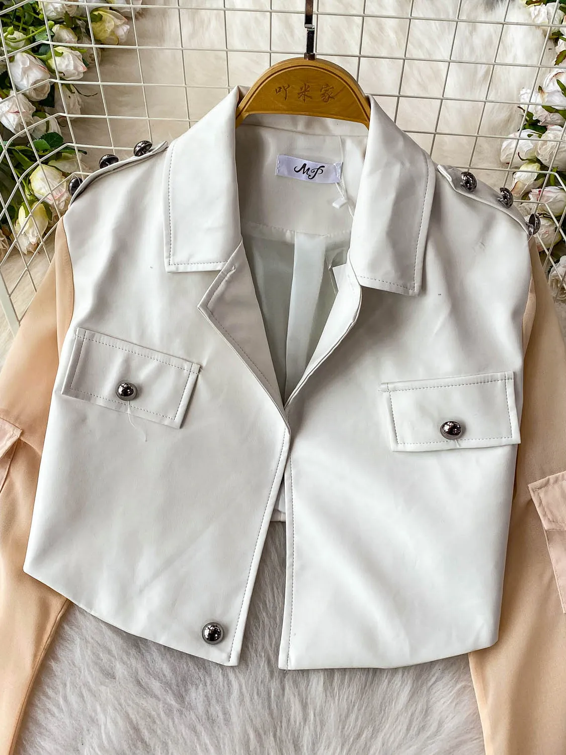 

Женский топ из искусственной кожи Ele ort Faion Bell Sve в стиле пэчворк с воротником, осенний милый крутой уличный персональный топ