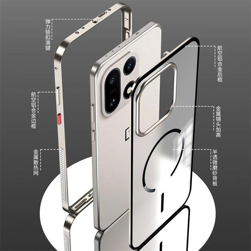Magnetic Case For OnePlus 15 Case Aluminium Alloy Metal Frame Case For One Plus 15 Oneplus15 5G Matte Clear Acrylic Cover