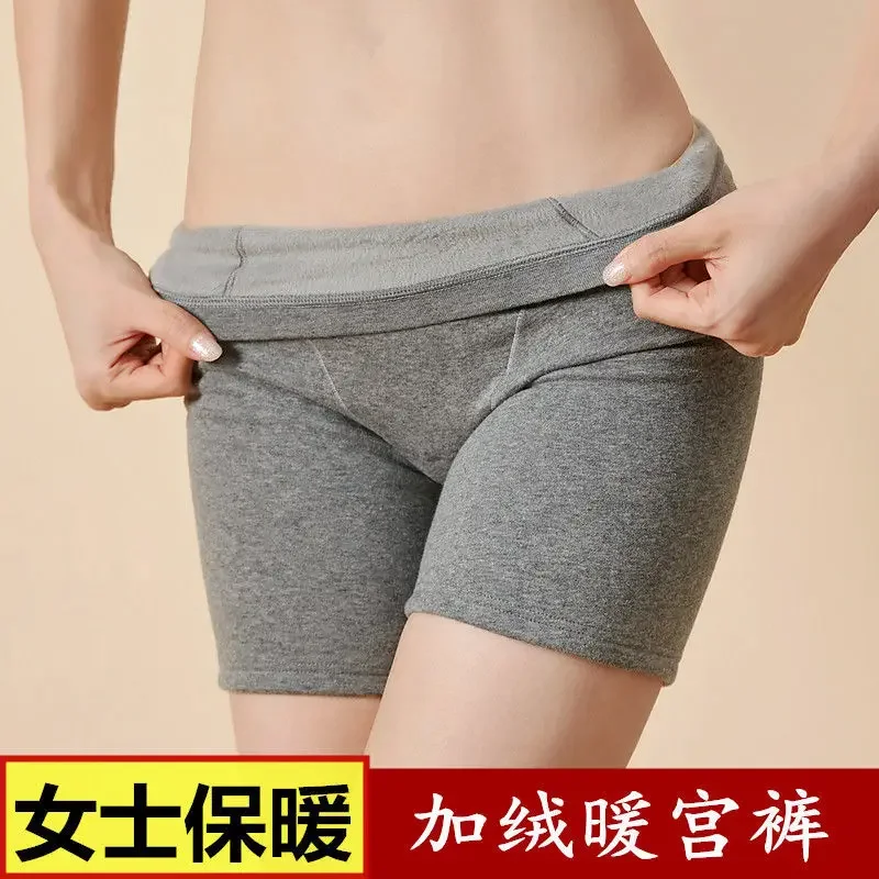 Women\'s Autumn and Winter Warm Boxer plus Size Fleece-Lined Boxer Waist Support Bottoming Safety Pants Thickened Shorts Ladies