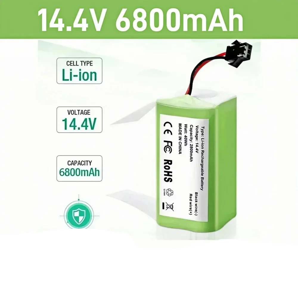 

14.4V 6800mAh Li-ion Battery for Conga 990/1090, Tesvor X500, Ecovacs Deebot N79/N79S, Eufy RoboVac 11/11S/30 RoboVac 30