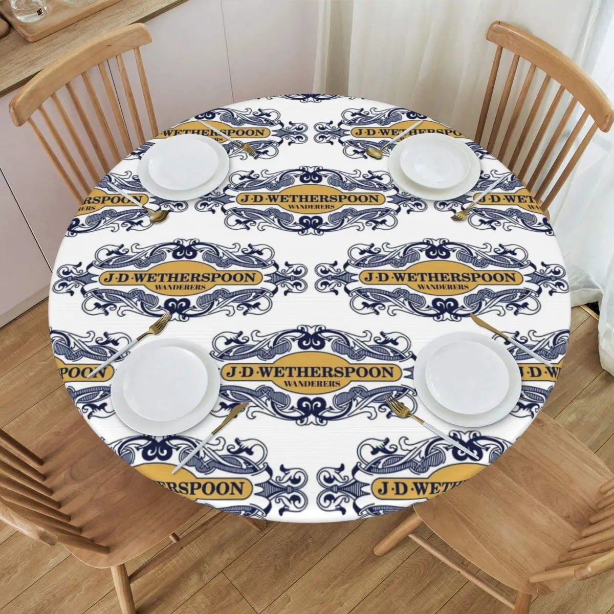 Wetherspoon Wanderers Shirt Waterproof Round Tablecloth Oilproof Table Cloth for Kitchen Events Dining Table Cover