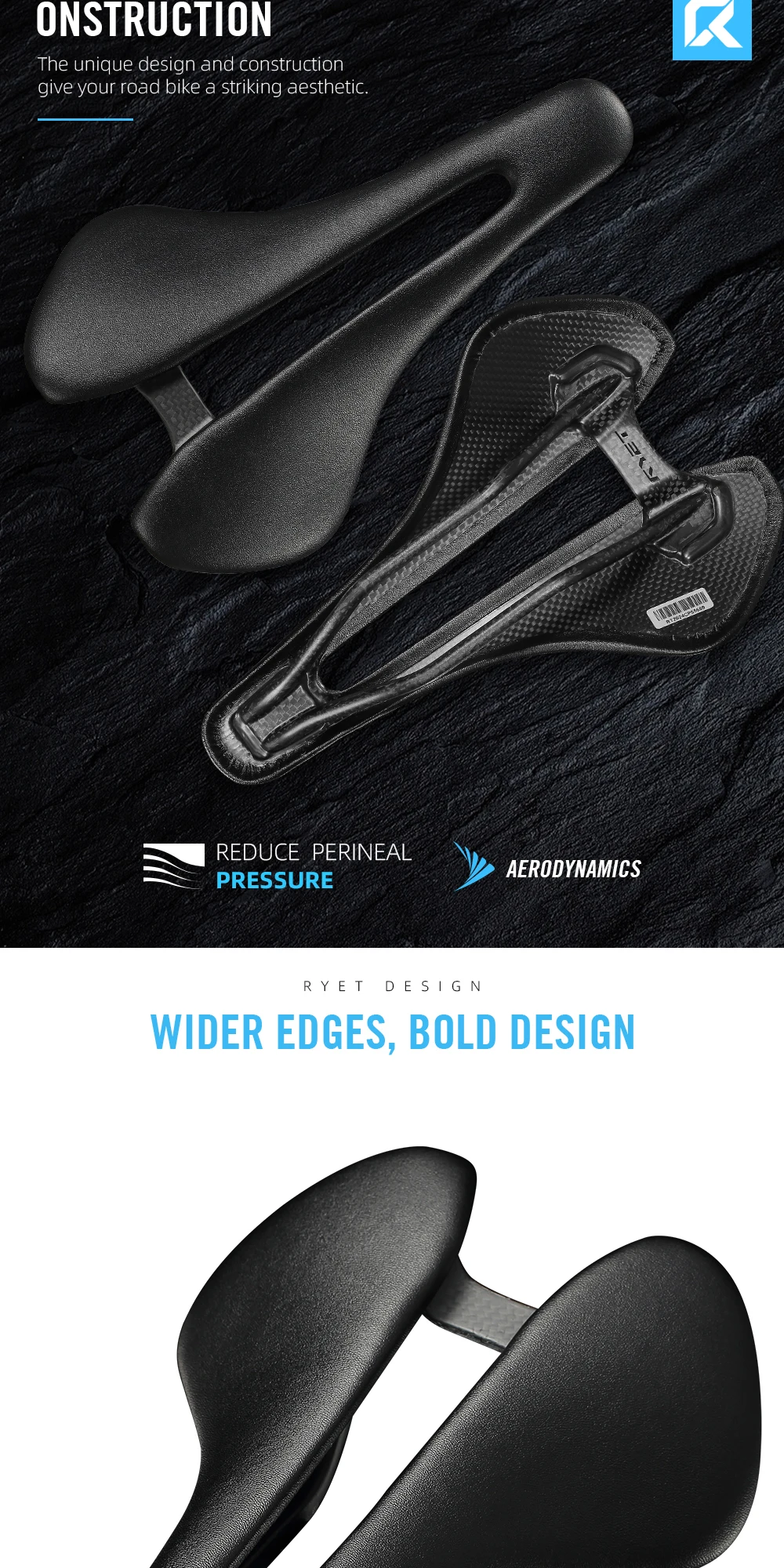 RYET Vollcarbon-Fahrradsattel, ultraleicht, 81 g/87 g, Lederoberteil, 7 x 9 mm, Carbon-Schienen, 143/155 mm, für Rennrad, MTB, Kies, Fahrradzubehör – Detail 6