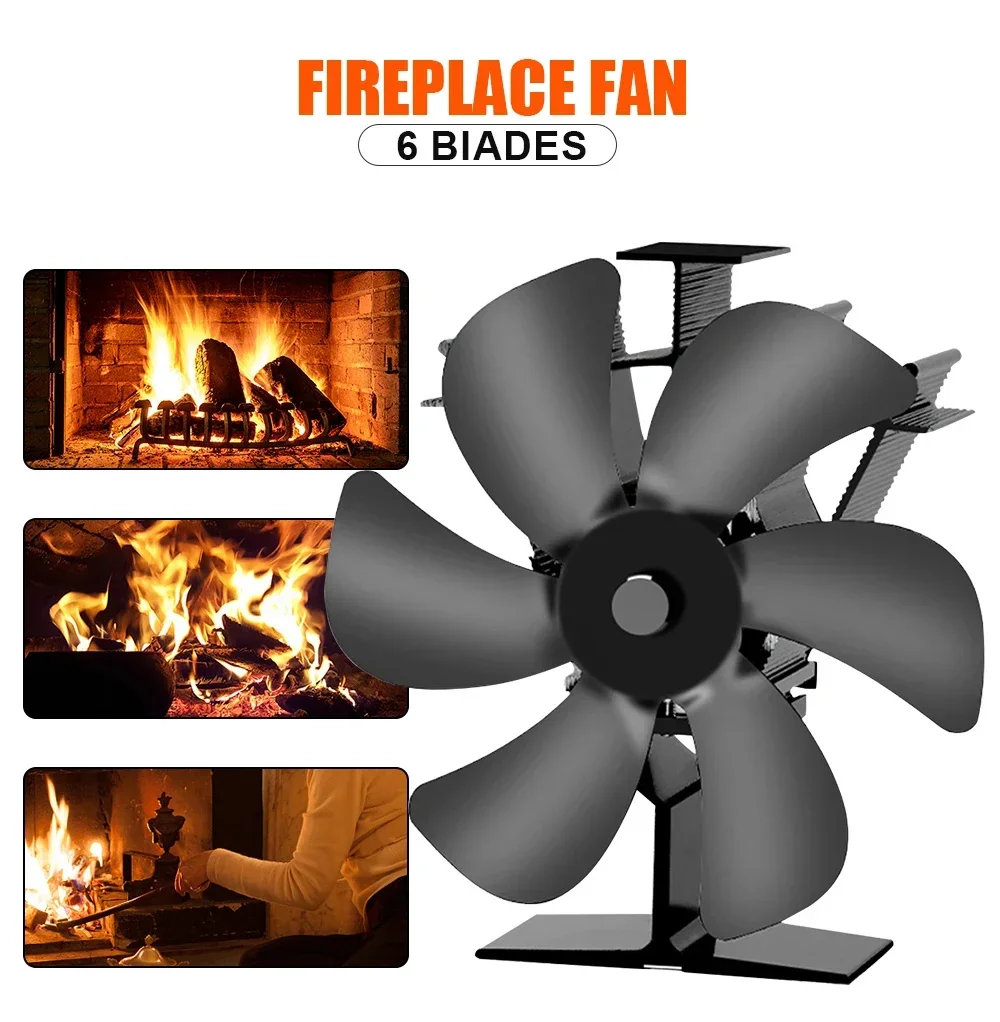 6 Blades Mini Fireplace Fan Heat Powered Stove Fan Wood Log Burner Eco Quiet Energy Saving Heater Home Efficient Heat Distribute