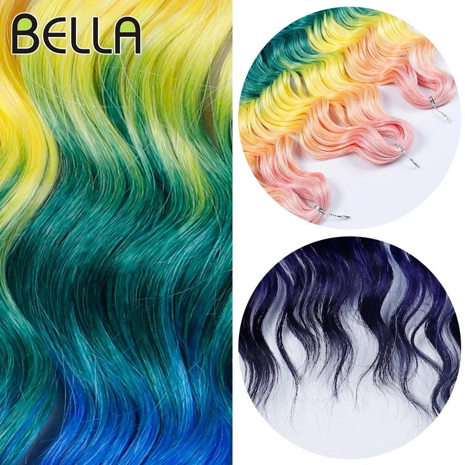 BELLA 24 Inch 300g Synthetic Hair Water Wave Braiding Hair Extensions Ombre Rainbow color Deep Wave Curl Twist Crochet Hair image 6
