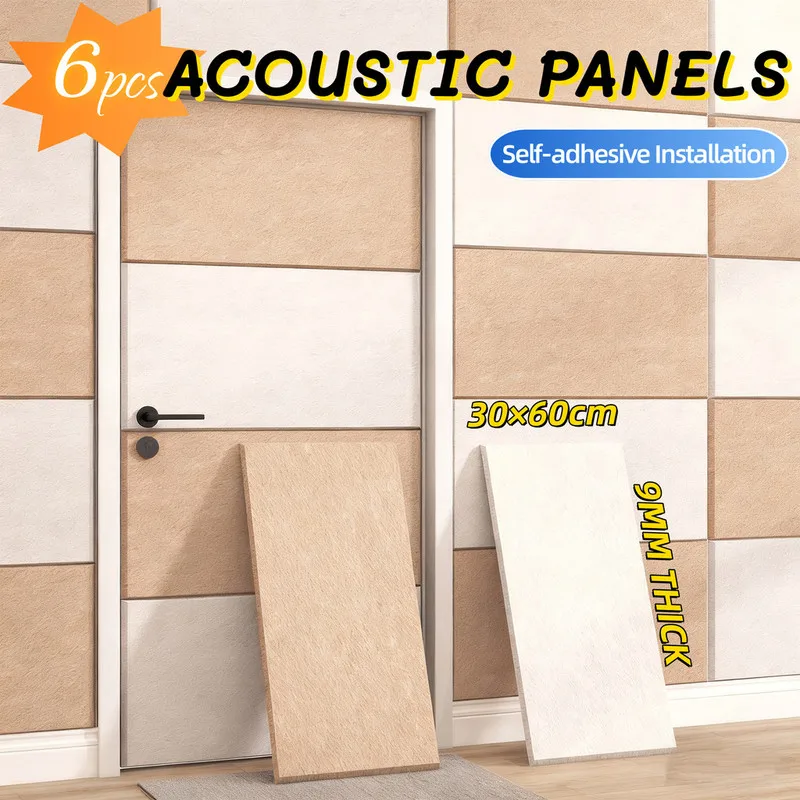 6pcs Sound-absorbing Acoustic Wall Panels Decoration 30x60cm For Door Ceiling Decor Soundproof Felt Cork Tiles Bulletin Boards