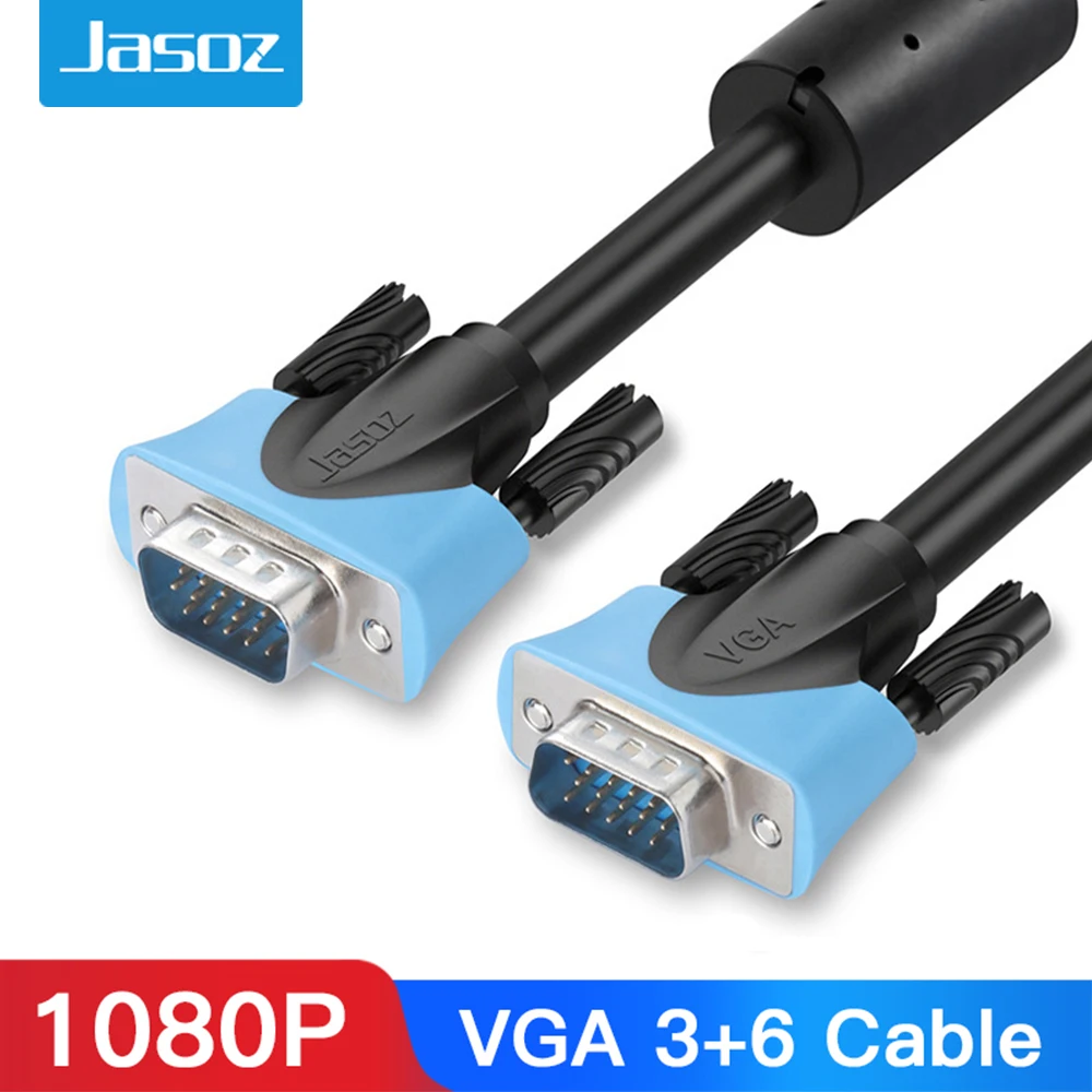 

Jasoz VGA Cable VGA Male to Male Cable 1080P 3m Cabo 15 Pin Cord Wire Braided Shielding for Computer Monitor Projector VGA Cable