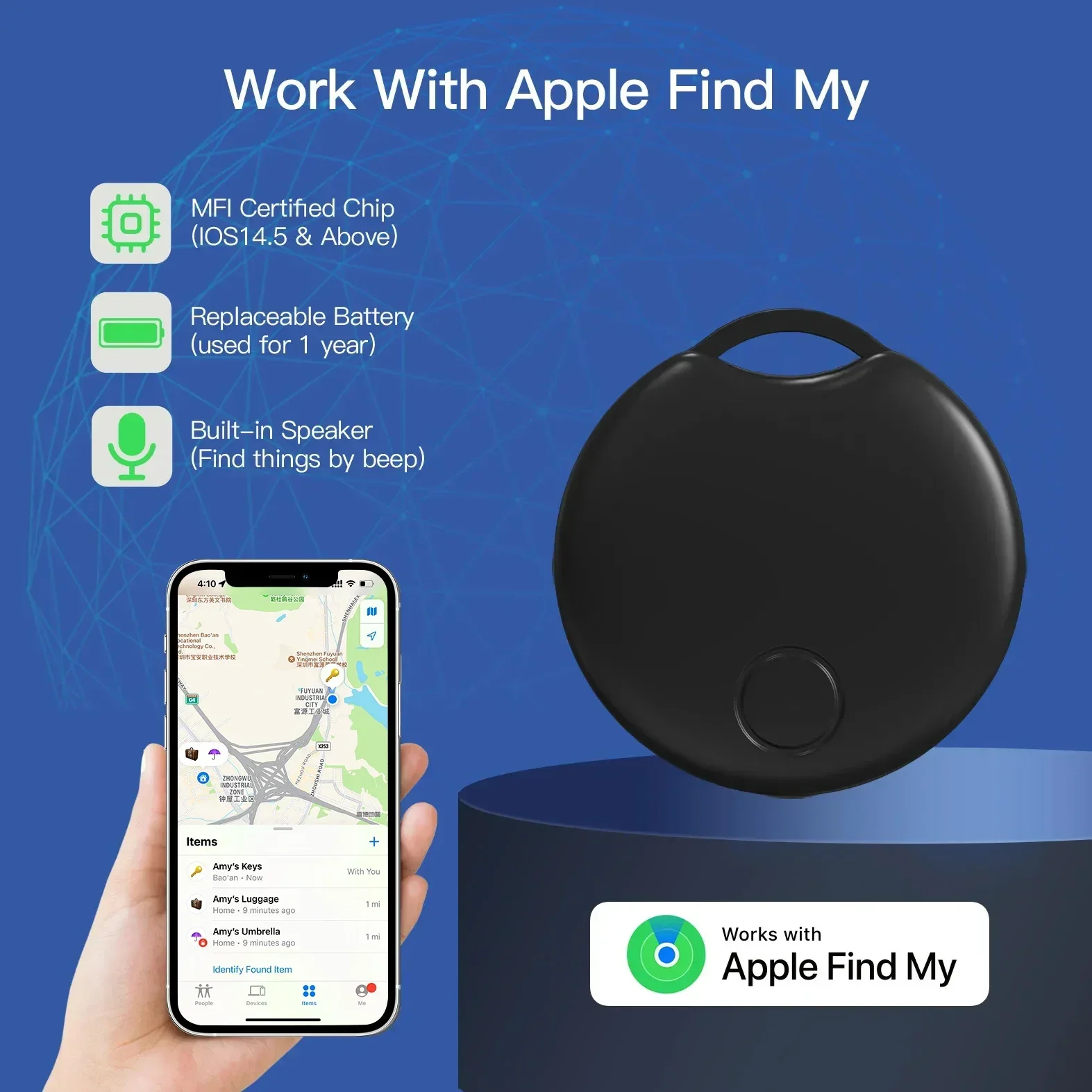 YP  Certified Key Wallet, Car Smart Air Tag, Suitable for Apple Find My IOS System, Anti Loss Reminder Device, GPS Smart Tracker