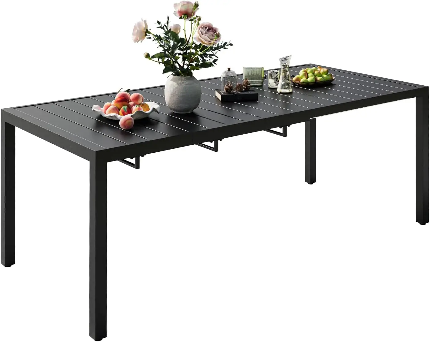 

VICLLAX Expandable Patio Table Metal Outdoor Dining Table for 4/6/8 Person Lawn Garden Backyard Bistro Rectangular Table Black