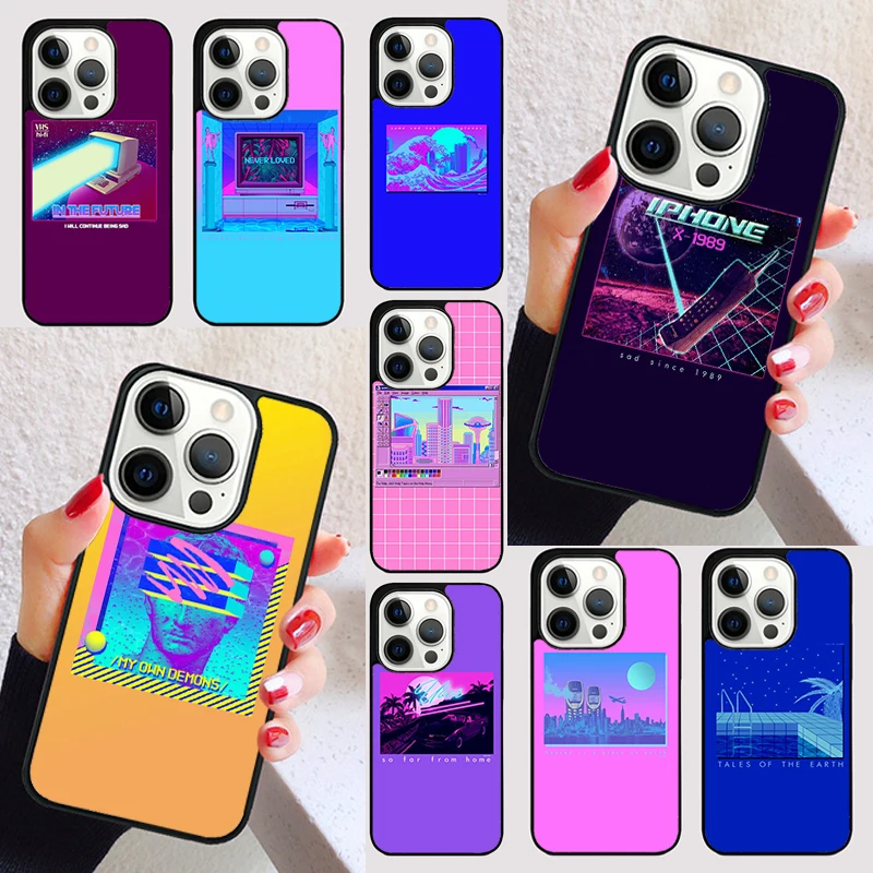 Vaporwave Pixel Vintage Plaster Statue Phone Case for iPhone 16 15 SE2020 6 7 8 Plus for Apple 13 11 12 14 Mini Pro Max Cover