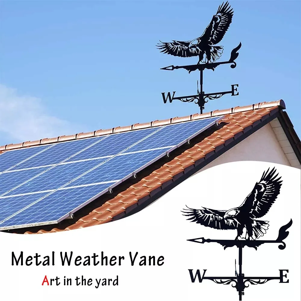 Black Metal Weather Vane Wind Indicator Weathercock Garden Shed House Decoration