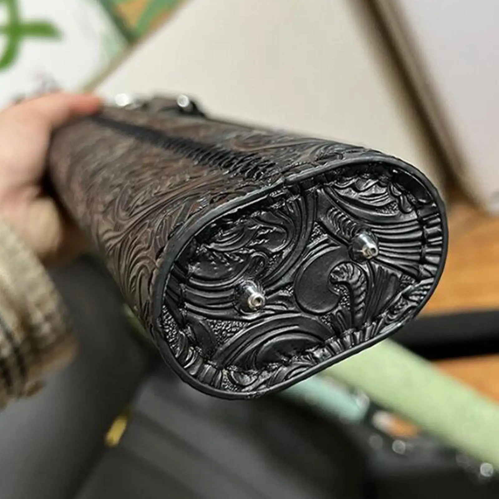 Pool Cue Case PU Leather Durable Embossed Tang Grass Cue Bag with Adjustable Strap for Travel