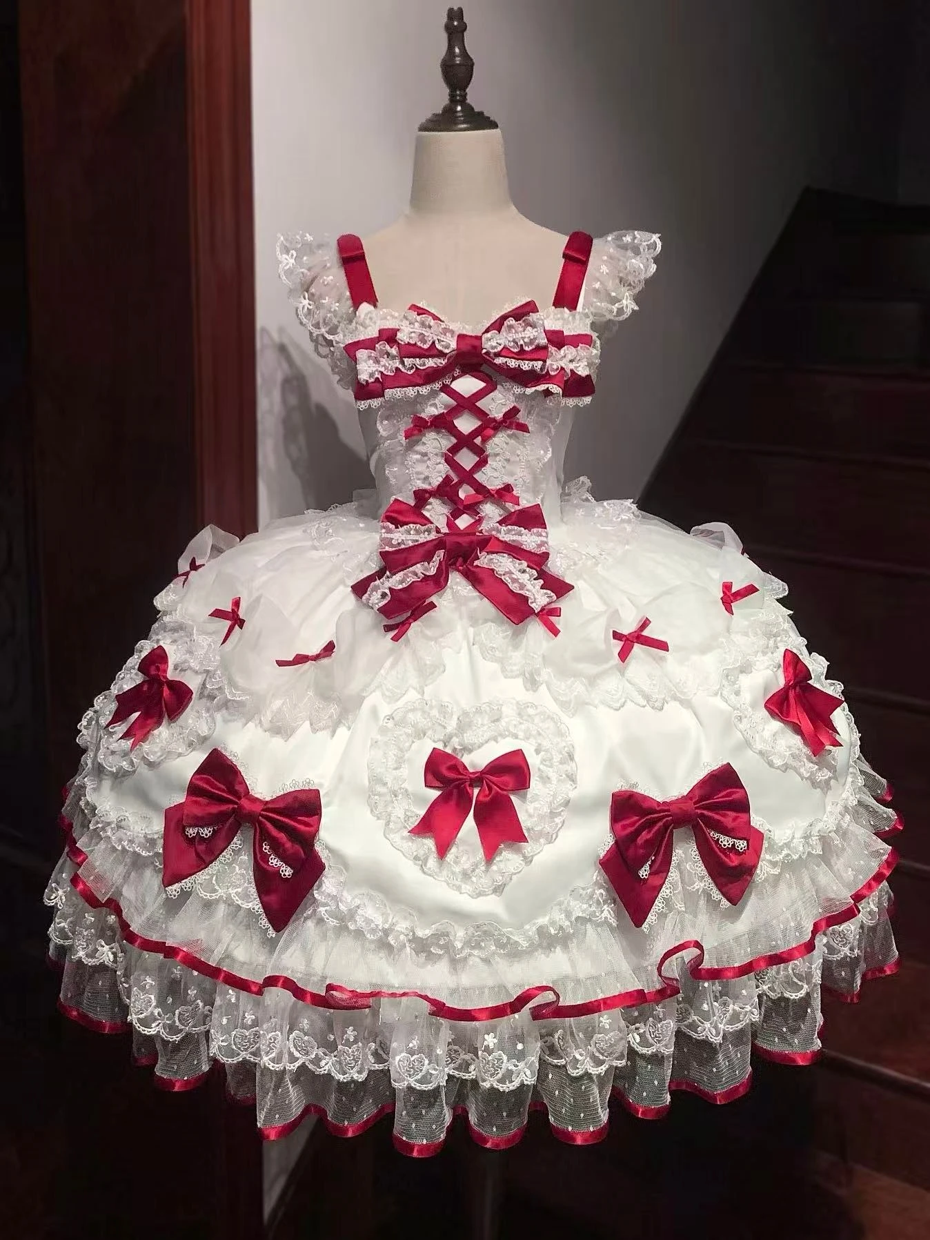 الأصلي الحلو الفتيات Y2k لوليتا فستان حفلة عيد ميلاد JSK الأميرة نمط فستان المرأة سليم صالح القوس الدانتيل فستان بكتافة عيد الميلاد #2