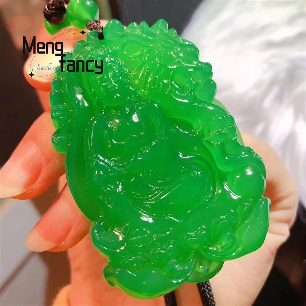 Ice-Type Imperial Green Chalcedony Pendant With Auspicious Dragon And Guanyin Bodhisattva Best Selling Fashion Jewelry Elegant