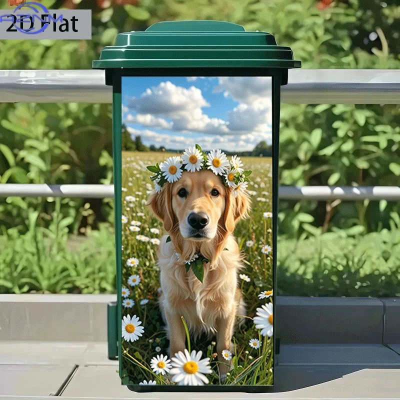 1pc of Trash Can Sticker, 37×82 Cm, Featuring a Daisy Golden Retriever Theme Design, Self-Adhesive Wall Decoration for Kitchen