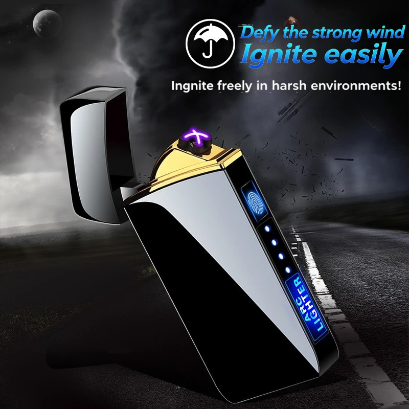 LED Display Dual Arc Plasma Lighter, Touch-Sensitive USB Rechargeable Lighter, Windproof Electric Lighter for Men