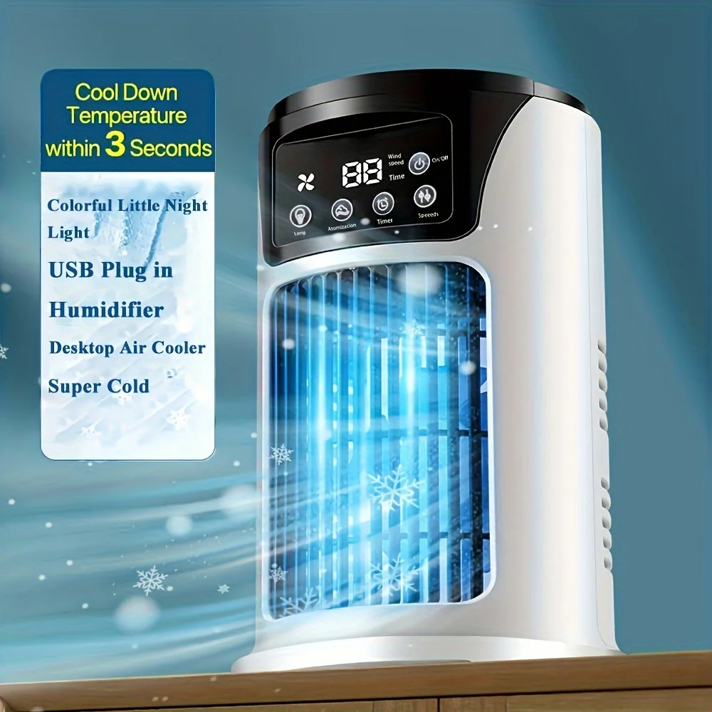 

3-In-1 Portable Air Conditioner, Humidifier, Atmosphere Light, And Fan - USB Powered, Suitable for Office And Use