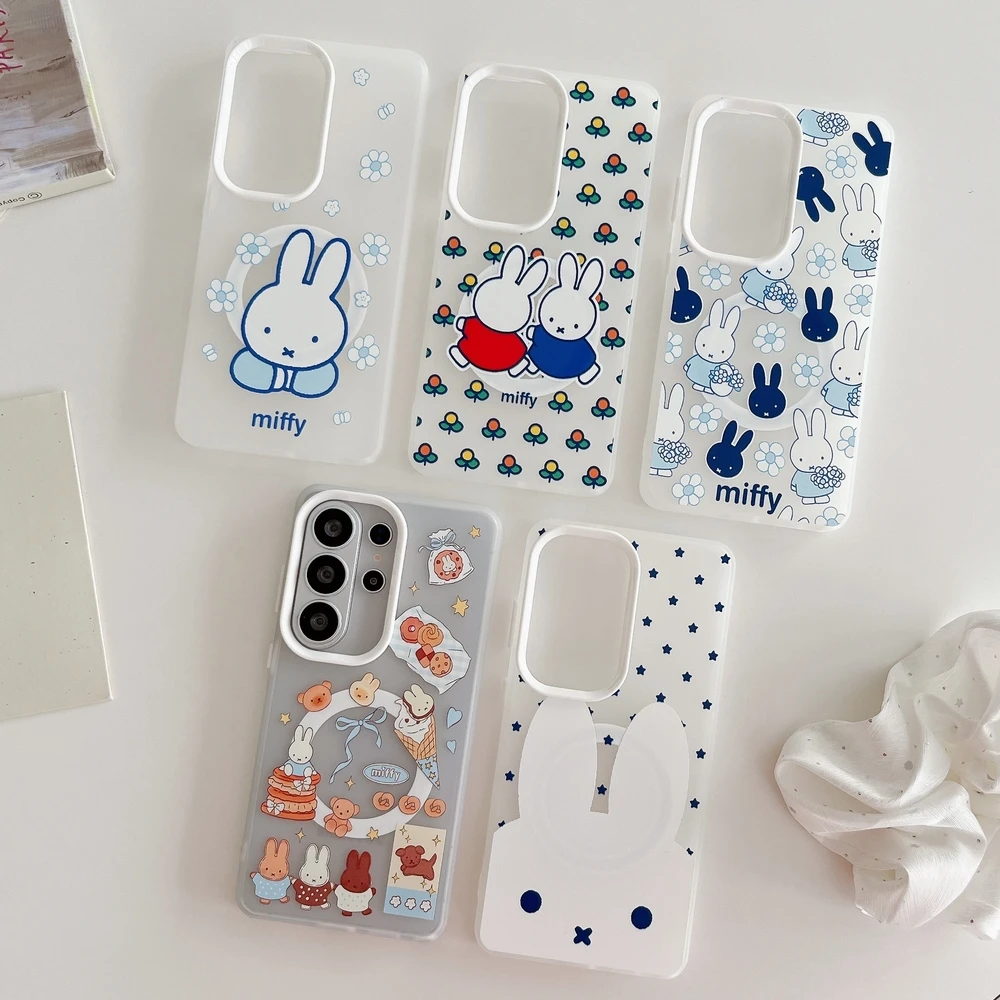 Kawaii Cute Cartoon Miffy Rabbit Magnetic Magsafe Wireless Charge Phone Case For Samsung Galaxy S26 25 24 23 Ultra Puls Cover