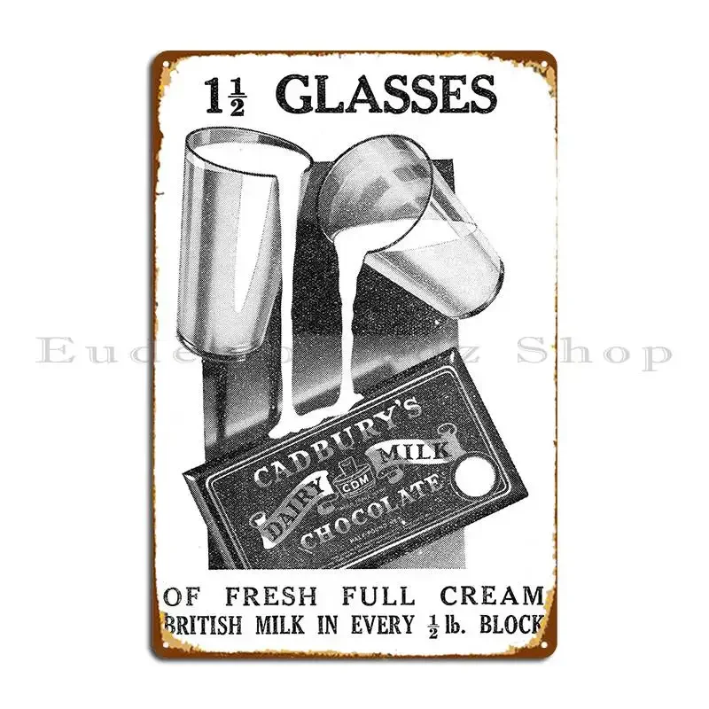 Cadbury S-Póster de placa de Metal publicitario Vintage, Mural de pared, cartel de estaño personalizado Vintage, Chocolate con leche lechera, 1933