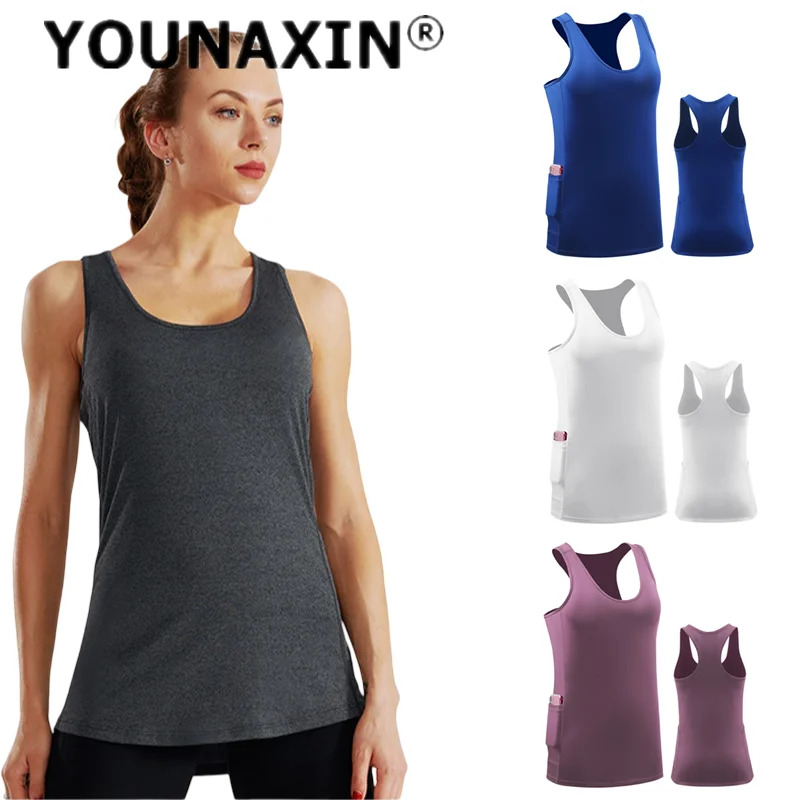 

Women's Yoga Vest With Pocket Traning Tank Sleeveless T-shirts Tight Fitness Clothes Running Breathable Sexy Top M L XL 2XL 3XL