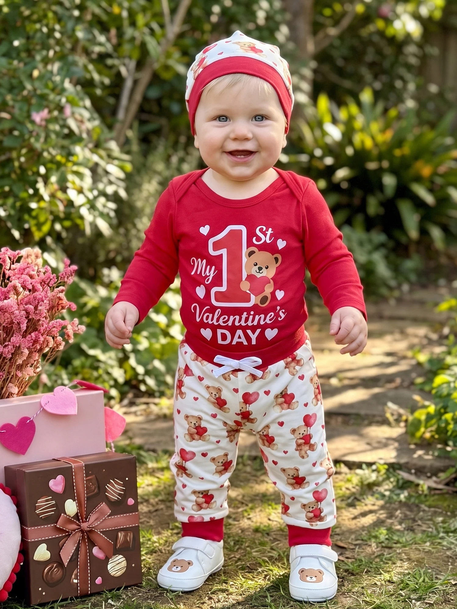 Valentines Outfit Bear Bear Print Baby Outfit Pants Set Baby Boy Valentines Long Sleeve Print High Quality