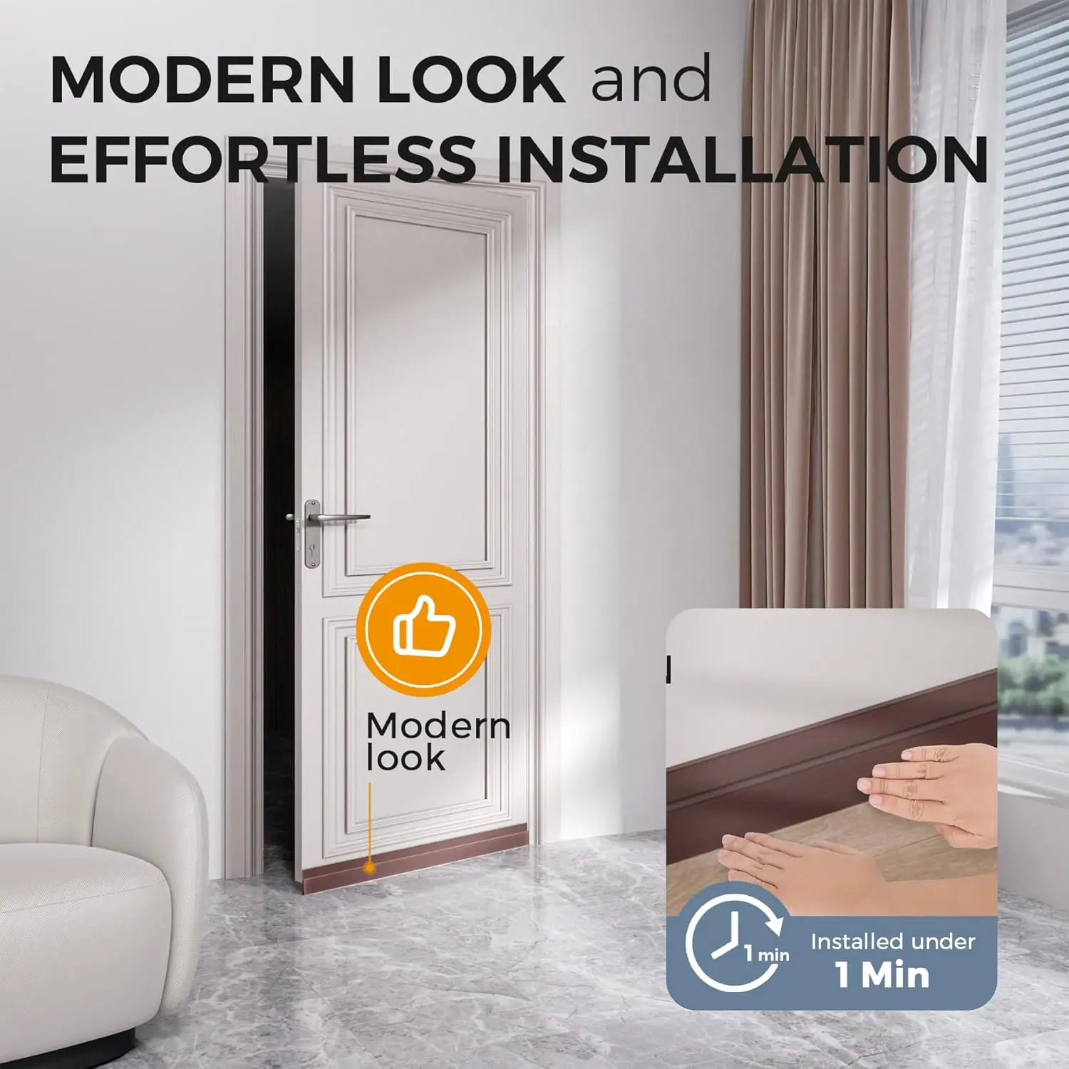 سدادة/منع مسودة الباب البني مكونة من قطعتين، 39 بوصة طول × 2 بوصة عرض. شريط كنس الباب العازل للصوت، مثالي لتحسين المنزل الجديد بنفسك. #5