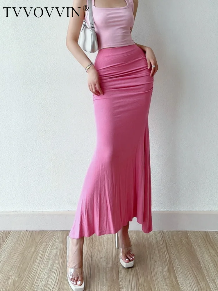 TVVOVVIN Design Sense Of Niche Pleated Fishtail Skirt High Waist Sexy Slim Wrap Hip Skirt Long Skirt Summer Hot Sexy Korean CVP5