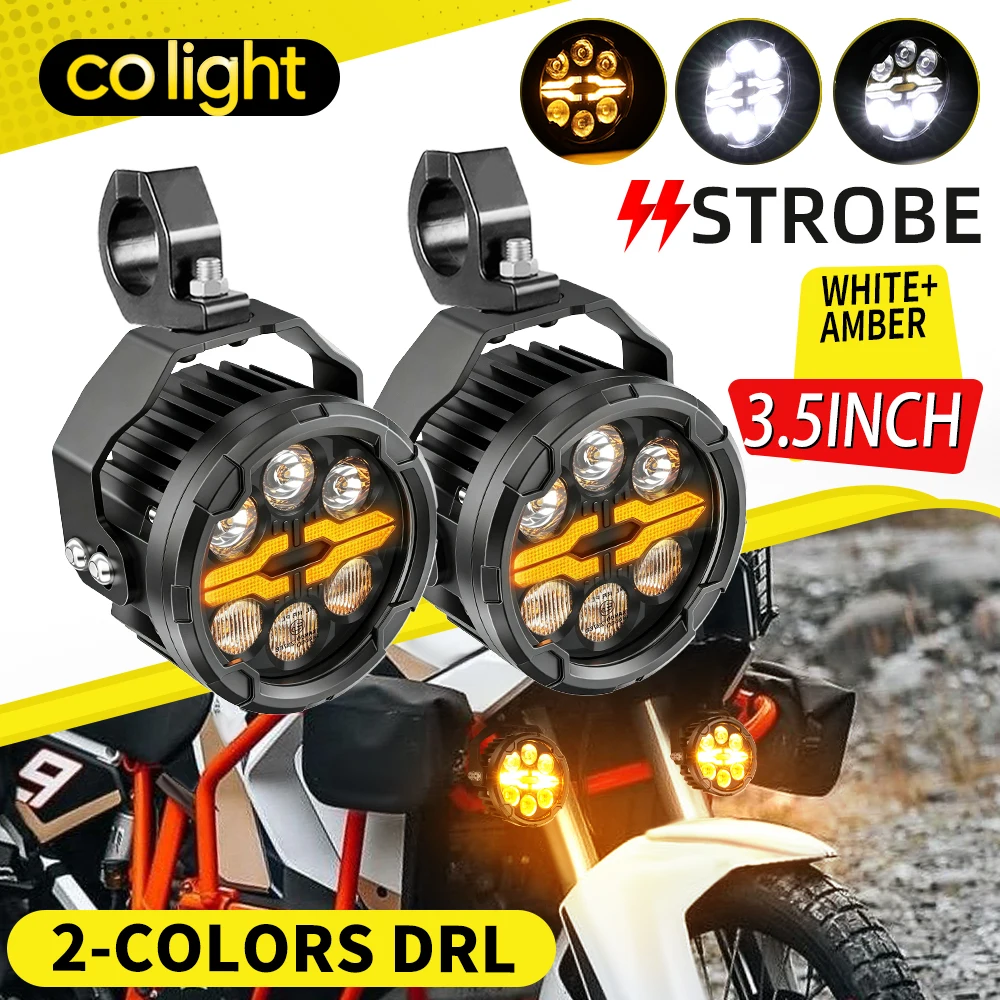 Colight Offroad 6-LED-Motorrad-Zusatzlicht 3,5" Runde LED-Arbeitslampe X-Typ Zweifarbiges Amber DRL Stroboskop-Modus für Motorrad ATV UTV Geländefahrzeug 12V 24V