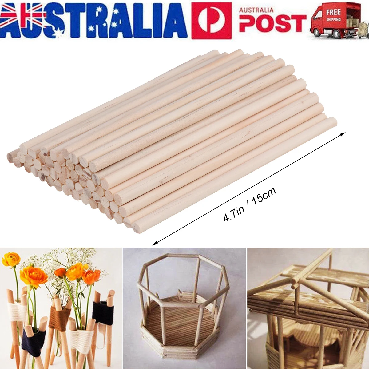 

100Pcs Round Wooden Sticks Made of Pine 15Cm X 0.6cm Ideal for DIY Crafts Woodworking Models Handicrafts Wooden Sticks