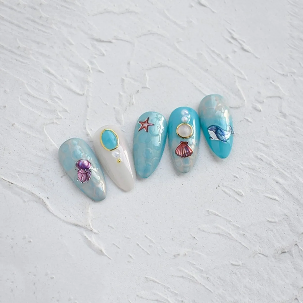 Ocean Series Nail Art Stickers Laser Butterfly 3D Jellyfish Dolphin Shell Starfish Design Nail Decoration Decals