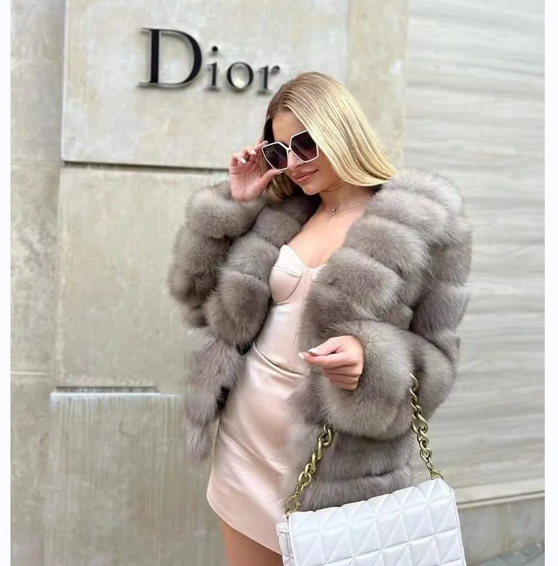 Winter jacket women real fox fur jacket, fox fur jacket with large lapel, detachable sleeves, warm and stylish