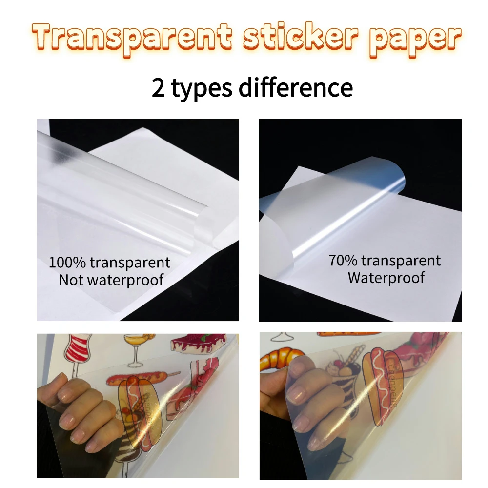 Printable Vinyl Sticker Paper Waterproof DIY Self-adhesive Label Stickers 30 pcs A4 Transparent Copy Paper for Inkjet Printer