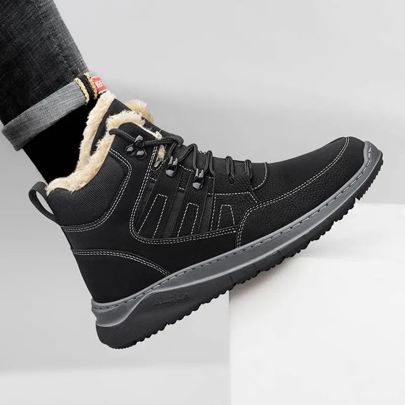 New Men's Inner Height Increasing Shoes 8CM Plus Velvet Thick-soled High-top Casual Work Shoes Outdoor Hiking Shoes Snow Boots