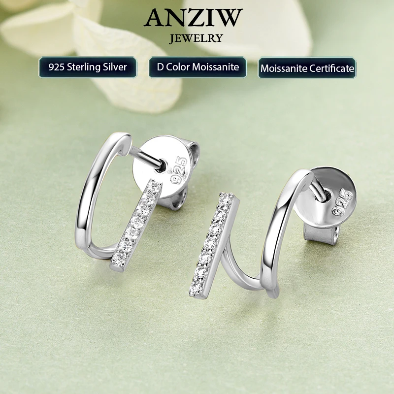 

ANZIW 925 Sterling Silver Irregular Stud Earrings Cuff for Women Moissanite Diamond Parallel Lines Earrrings 2024 Trend Jewelry