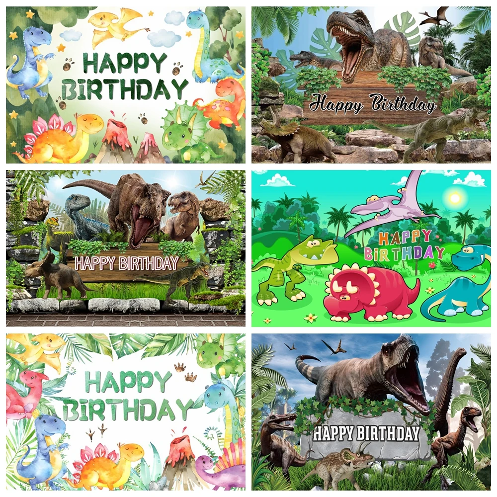 

Dinosaur Backdrop for Birthday Party Photo Shoot Kids Birthday Decor Green Plant Cute Dinosaur Photography Background