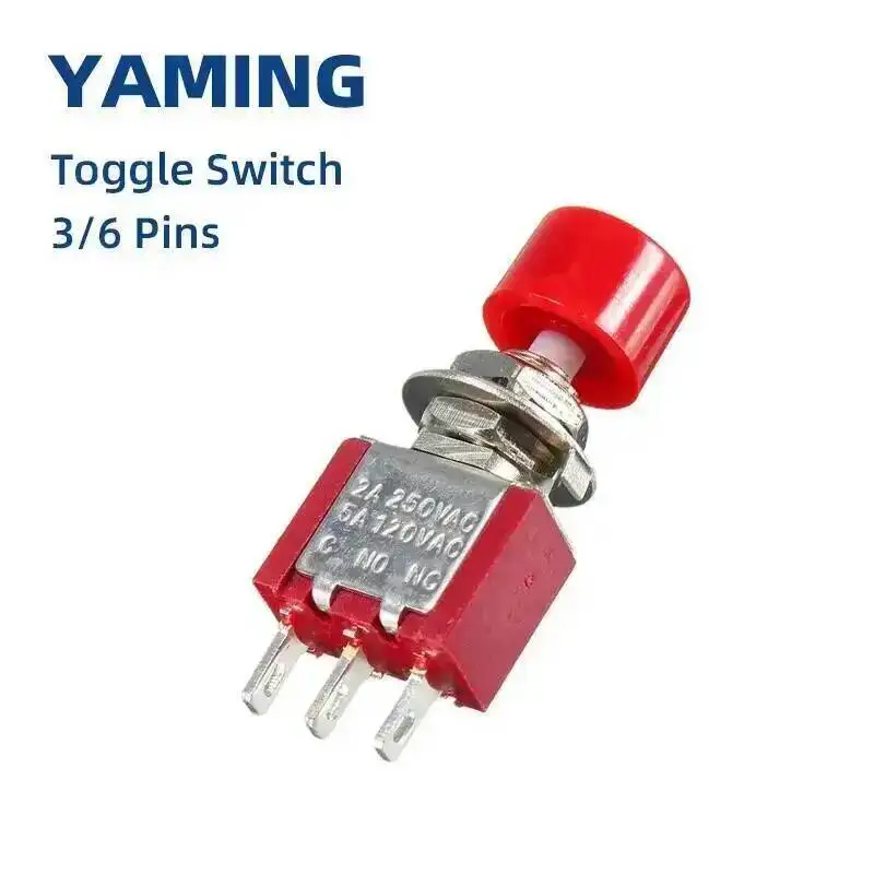 10 szt. Przełącznik kołyskowy chwilowy/resetujący 3/6 pinowy przycisk włącz/wyłącz z diodą LED, 2A 250V AC/5A 120V PS-102 202 — zdjęcie 6