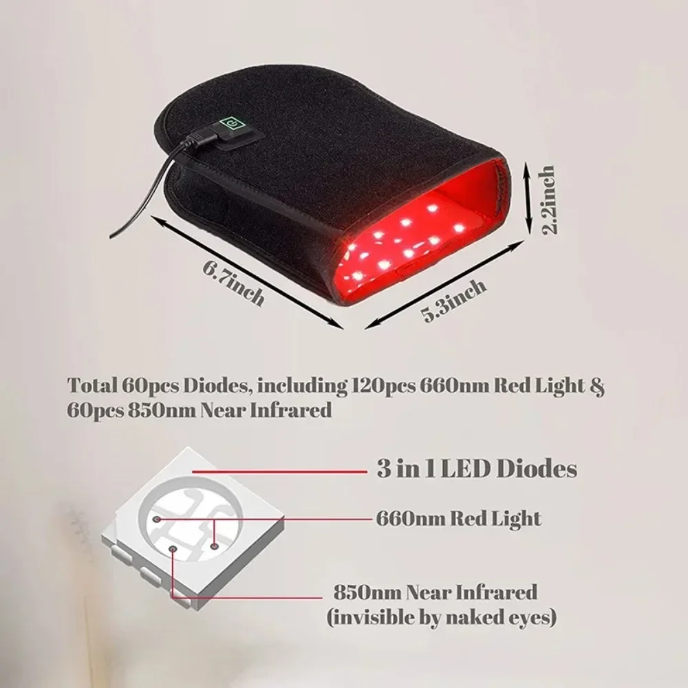 Red Light Therapy Devices Near Infrared LED 880nm Hand Pain Relief Double Side Pad for Arthritis Fingers Joint Muscle Gloves