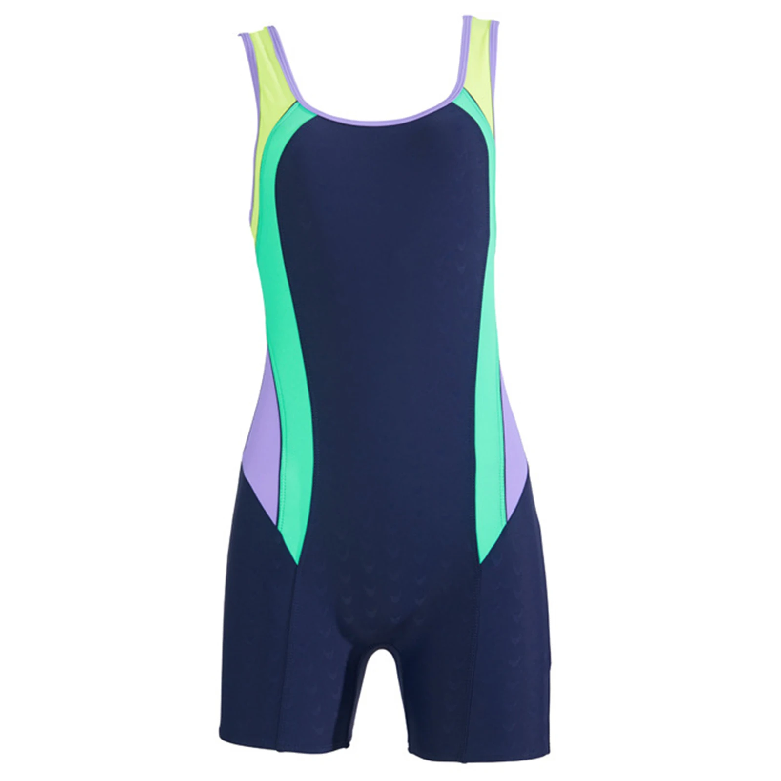 Girls One-piece Training Swimwear Color Block Sleeveless Shorts Type Athletic Swimsuit for Swimming Practice Beach Occasion