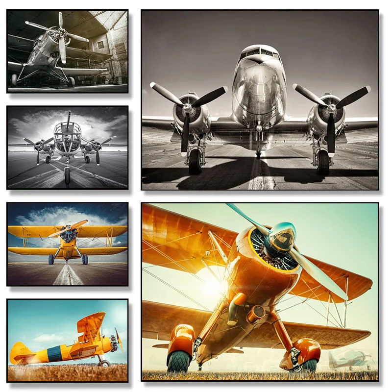 

Retro Airplane Fighter Poster Art Canvas Painting Print Sky Aircraft Pictures for Living Room Office Wall Art Home Decor Gift